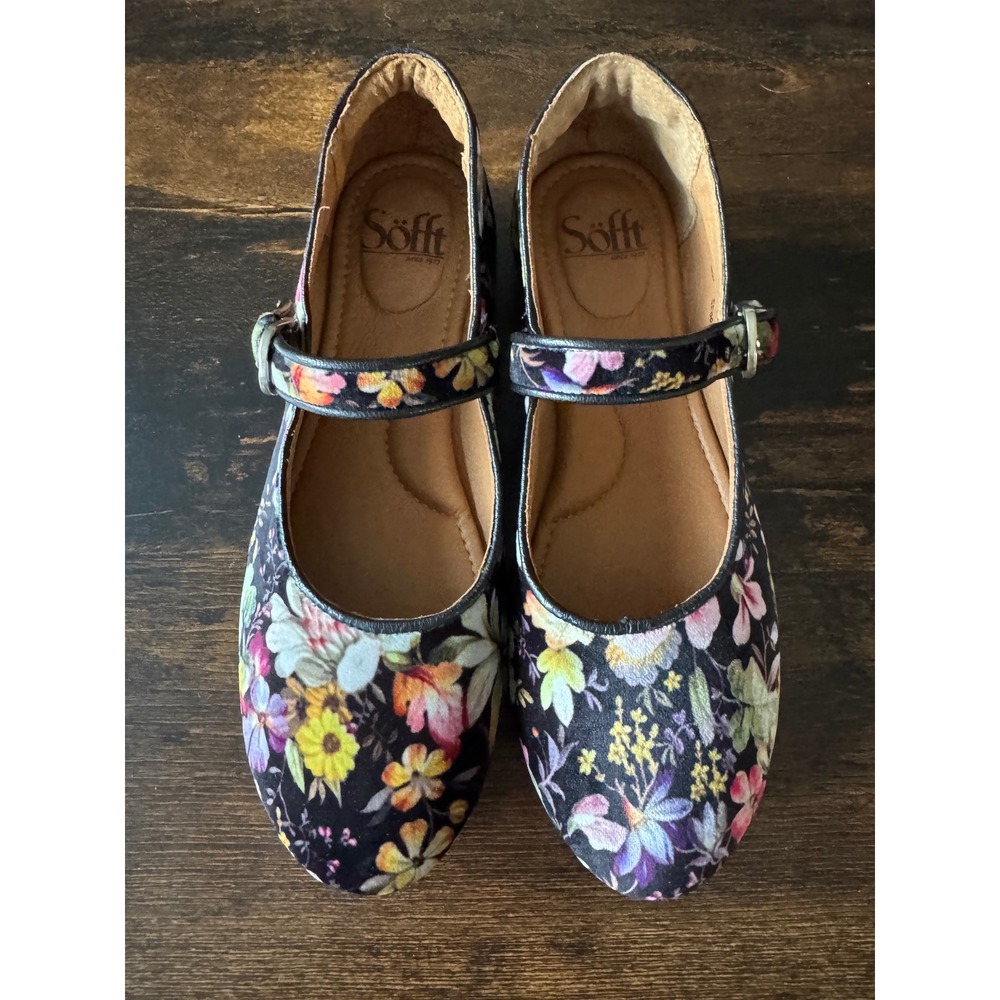 Sofft Floral Velvet Mary Jane Flats Multi Color Botanical Print Size 7.5